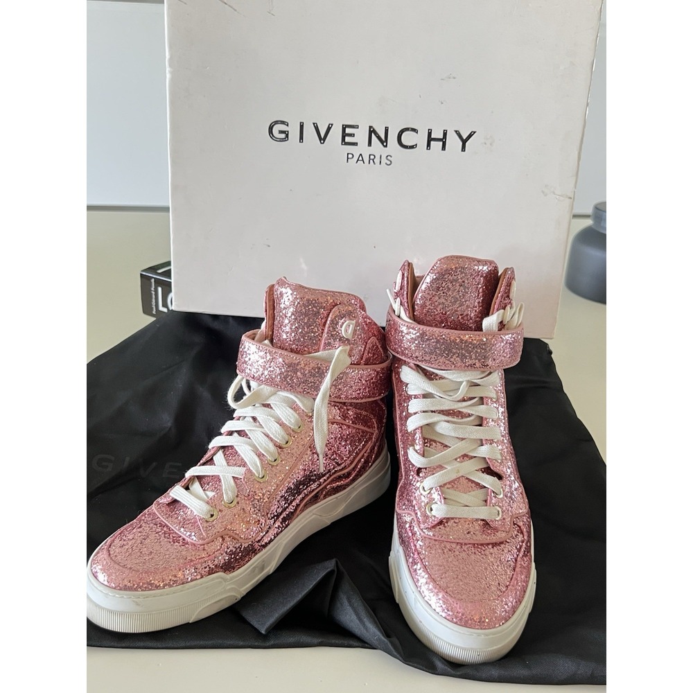 GIVENCHY Tyson Rose Glitter Hi-Top Sneaker Size 37.5 MSRP $1095 Box & Covers